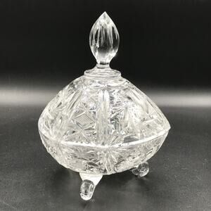 Vintage Lausitzer Glass 24% Lead Crystal Rounded Square Footed Candy Dish w/ Lid